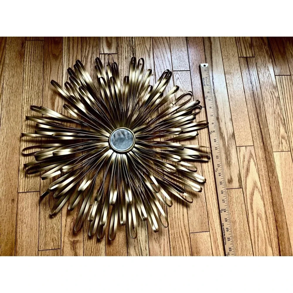 Vintage Starburst Sunburst Mirror Wall Art Gold Metal Mid Century Modern Accent
